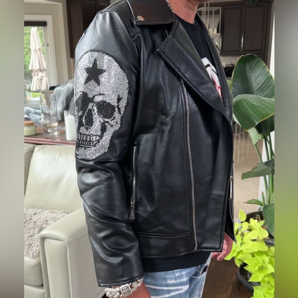 Men Moto jacket with skull Large